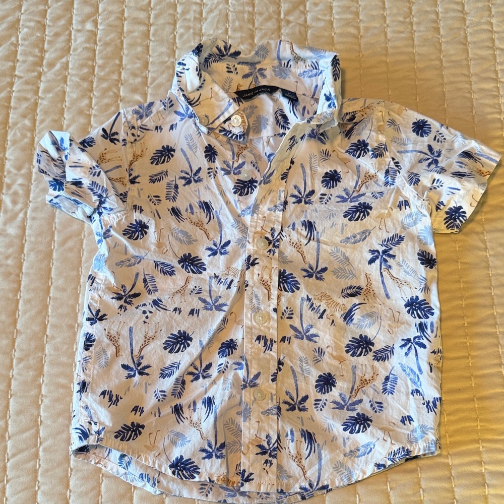 Janie and Jack White and Blue Tropical Print Shirt